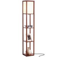 Brightech Maxwell - Modern LED Shelf Floor Lamp - Skinny End Table & Nightstand for Bedroom - Combo Narrow Side Table with Standing Accent Light Attached - Asian Tower Book Shelves - Walnut Brown