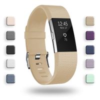 POY Replacement Bands Compatible for Fitbit Charge 2, Classic Edition Adjustable Sport Wristbands, Large Tan