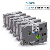 6-Pack Ptouch Tapes 12mm 0.47 Inch Laminated Black on White TZe Label Tapes TZe231 Compatible with Brother P-Touch PT D400, H110, PT-D450, PT-D200 Label Maker, and More, 26.2 Feet (8 Meter) Roll