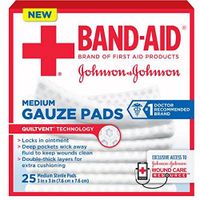 Band-Aid Johnson & Johnson Medium Gauze Pads, 25 Medium Sterile Pads 3 in X 3 in (Pack of 12)