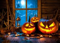 Iusun 1Piece Halloween Backdrops Pumpkin Vinyl 5x3FT Lantern Photography Background For Studio Bars Parties Photography (D)