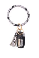 Coolcos Key Ring Bracelets Wristlet Keychain Bangle Keyring - Large Circle Leather Tassel Bracelet Holder For Women Gift(Snakeskin White)