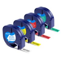 4-Pack Replace DYMO LetraTag Labeling Refills Self-Adhesive Plastic Tape 91331 91332 91333 91334, Work with DYMO LetraTag LT-100T LT-100H QX50 Label Maker, 1/2 Inch x 13 feet, 12mm x 4m