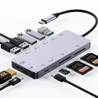 USB C Hub, USB 11-in-1 Type C Hub Adapter, 4K USB C to HDMI, SDXC/TF Card Reader,2 USB 3.0 Ports, 3 USB 2.0 Ports for MacBook Pro 2018, Chromebook, XPS, Nintendo Switch & Type C Laptops