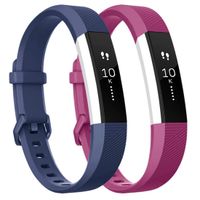 Tobfit Pack 2 Sport Bands Compatible with Fitbit Alta Bands/Alta HR/Ace, Soft TPU Replacement Wristbands with Metal Secure Buckle for Women Men (Blue/Fuchsia, Small)