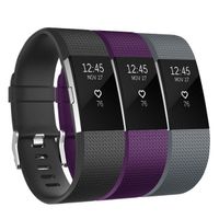 Keasy Bands Compatible with Fitbit Charge 2, Soft Adjustable Replacement Wristbands Strap for Charge 2, 3 Colors in 1 Pack (Black/Dark Purple/Gray, Large (6.7"-8.1"))
