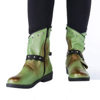 Dainzuy Womens Ankle Buckle Booties Wrap Straps Chunky Block Motorcycle Boots Side Zipper Low Heel Western Boots Green