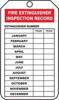 Accuform TRM101CTP Mini Tag,"FIRE Extinguisher Inspection Record", 4-1/4" x 2-1/8", PF-Cardstock, (Pack of 25), Red/Black on White
