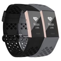 adepoy Compatible with Fitbit Charge 3 Bands for Women Men, Breathable with Air Holes Replacement Wristbands for Fitbit Charge 3 and Fitbit Charge 3 SE, Black, Gray, Small