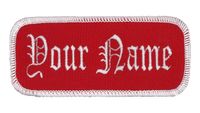 Name Patch Uniform Work Shirt Personalized Embroidered Red with White Border. Iron on.