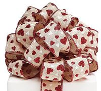 Burton & Burton Khaki Red Hearts Wired Ribbon