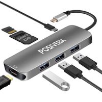 USB C Hub,USB C Adapter, Posiveek 7 in 1 Multiport Hub Adapter Cable with Type C Charging Port, 4K HDMI, USB 3.0 Ports, SD/TF Card Reader Port for Macbook2016/2017