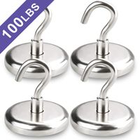 Heavy Duty Magnetic Hooks, Strong Neodymium Magnet Hook for Home, Kitchen, Workplace, Office and Garage, Hold up to 100 Pounds - 4pack