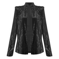 TiTCool Sequin Jackets for Women - Women's Sparkly Sequins Open Front Long Sleeve Blazer Jacket Casual Coat (L, Black)