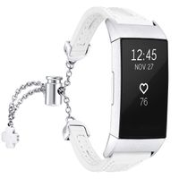 fastgo Leather Bracelet Compatible with Fitbit Charge 3/Charge3 SE Bands, Premium Stainless Steel Replacement Wristbands Classy Women Girls Adjustable (White)