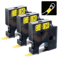 3 Pack Replace DYMO 18054 Industrial Yellow Heat Shrink Tube Labels Work with DYMO Rhino 5200 4200 5000 6000 Industrial Label Makers and More, Black on Yellow, 3/8 Inch x 4.9 Feet