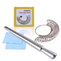 Kuuqa Aluminium Ring Sizer Mandrel and Stainless Iron Ring Sizer Guage Set with 2 Piece Jewelry Polishing Cloth
