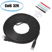 SHARPALIN High Speed Cat6 Ethernet Cable 32ft Black - Flat Internet Patch Cable - Cat 6 Cable, 250 MHz UTP 32AWG (32ft Black)