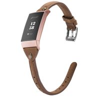 Wearlizer Compatible with Charge 3 Bands for Women Leather Slim Thin Leather for Charge 3 hr SE Special Edition Rose Gold Band Accessories Strap T-Dark Brown