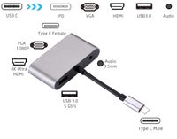 5-in-1 USB C Dock, with 4K USB-C to HDMI, Type-C to VGA, USB 3.0 Port, 3.5mm Audio Port and Charging Port for MacBook Chromebook.