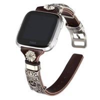 somoder Slim Leather Bands Compatible with Fitbit Versa 2/Fitbit Versa/Versa Lite & SE, Vintage Genuine Leather Band with Fashion Decorative Accessories for Women Man