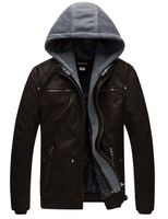 Wantdo Men's Hooded Faux Motorcycle Leather Jacket,Dark Coffee,Small