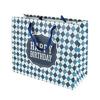 Argyle Checkered Desgin Paper Gift Bags, Small, 10-Inch (Blue)