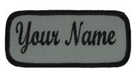 Name Patch Uniform Work Shirt Personalized Embroidered Black Border-Graphite. Hook Fastener.