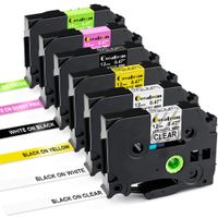 Compatible P-Touch TZ TZe 12mm 0.47" Brother Label Tape TZe-131 TZe-231 TZe-631 TZe-335 TZe-MQP35 TZe-MQG35, Brother Label Maker Tape(6 Pack), for Brother P-Touch PT-D210, PT-2030，PT-H110