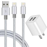 Portable Charger, Boost Nylon Braided Fast Charging Cord 2Pack 6FT Data Sync Transfer Cable USB Wall Charger Dual Port Plug Power Adapter Compatible with XS MAX/XR/X/8/7/Plus/6S/6/SE/Tablet, Pink