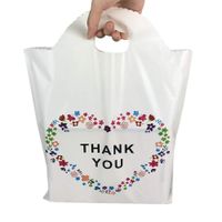 SES.CO 12x16 Die-Cut Handle Plastic Thank You Floral Merchandise Shopping Bags,Beige White,100 Count