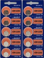 10 X Cr1220 Sony 3 Volt Lithium Coin Cell Batteries (On Card)