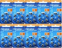 10 Packs (60 Batteries) Renata Swiss Made Size 13 Batteries