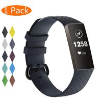 KingAcc Compatible Fitbit Charge 3 Bands, Soft Silicone Replacement Band for Fitbit Charge 3, Charge 3 SE, with Metal Buckle Wristband Strap Women Men (1-Pack, Rock Blue, Large)