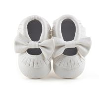 Delebao Infant Toddler Baby Soft Sole Tassel Bowknot Moccasinss Crib Shoes (12-18 Months, White)