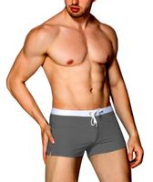 Cocobla BLVD Men's Beach Swimming Trunks Boxer Brief Swimsuit Swim Underwear Boardshorts with Pocket (US XS=S, Dark Gray)