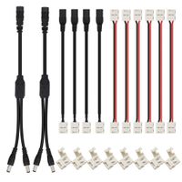 HitLights LED Strip Connector 2Pin 8mm LED Connector Kit Include Solderless Gapless Connector, 6Inch Jumper Connector, DC Female and Connector, DC Jack Splitter for 3528 5050 LED Strip