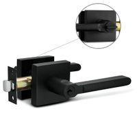 Berlin Modisch Entry Lever Door Handle Lock and Key Slim Square Locking Lever Set [for Front Door or Office] Reversible for Right & Left Sided Doors Heavy Duty - Iron Black Finish