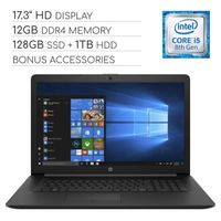 HP Pavilion 2019 Premium 17.3 inch HD Laptop Notebook Computer, 4-Core Intel Core i5-8265U 1.60 GHz, 12GB RAM, 128GB SSD + 1TB HDD, DVD, Wi-Fi, Bluetooth, Webcam, HDMI, Windows 10, Bonus Accessories