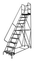 Tri-Arc KDSR111246-D2 11-Step 20" Deep Top Steel Rolling Industrial & Warehouse Ladder with Handrails, 24" Wide Perforated Tread