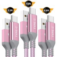 USB Type C Cable,AkoaDa 3-Pack (10ft+6.6ft+3.3ft) USB A to USB-C Fast Charger Nylon Braided Cord Compatible Samsung Galaxy Fold S8 S9 S10 Plus Note 9 8,Google Pixel 2 3 XL,LG V30,Moto Z3 Force(Pink)