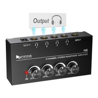 FIFINE Headphone Amplifier 4 Channels Metal Stereo Audio Amplifier,Mini Earphone Splitter with Power Adapter-4x Quarter Inch Balanced TRS Headphones Output and TRS Audio Input For Sound Mixer-N6