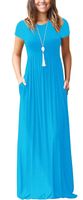 VIISHOW Women's Short Sleeve Loose Plain Maxi Dresses Plus Size Casual Long Dresses with Pockets (3XL, Nile Blue)