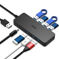 7 Port USB 3.0 Hub, ICZI Powered USB 3.0 Hub with Power Adapter for Microsoft Surface 3, Surface Pro 3, Surface Pro 4, Mac Pro/Mini and USB Flash Drives, Mobile HDD - Black