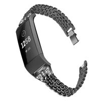 TechCode Watch Charge 3 Straps for Women, Metal Jewelry Watchband with Bling Rhinestone Bracelet Stainless Steel Wristband Strap Replacement for Fitbit Charge 3 Fitness Watch (Black)