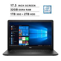 2019 Newest Dell Inspiron 17 3780 17.3 Inch FHD 1080P Laptop (Inter Quad-Core i7-8565U up to 4.6 GHz, 32GB DDR4 RAM, 1TB SSD (Boot) + 2TB HDD, Intel UHD 620, WiFi, Bluetooth, HDMI, Windows 10)