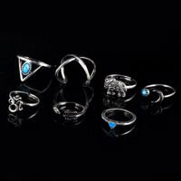 BrandChef(TM) 7Pcs\Set Brand Natural Stone Bohemian Midi Ring Set Vintage Steampunk Cross Moon Anillos Ring Knuckle Rings for Women Anel [Silver]