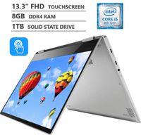 Lenovo Yoga 2-in-1 13.3" Full HD IPS Touchscreen Laptop, Intel Core i5-8250U, 8GB RAM, 1TB PCIe SSD, Backlit Keyboard, Fingerprint Reader, 802.11ac, Bluetooth 4.1, Windows 10 Home, Platinum Silver