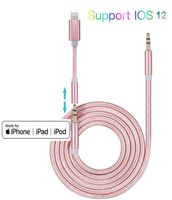 3 in 1 Nylon Braided ligtning to Aux Cord Adapter Compatible with iPhone Xs Max XR X 8 7 6 5 to Car/Home Stereo/Speaker/Headphone, Audio Jack Adapter + 3.5mm Auxiliary Cable (Rose Gold, 1-Pack)