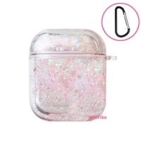 UnnFiko Bling Quicksand Case Compatible with AirPods 1/2, Cute Sparkle Liquid Protective Case, Funny Creative Hard Clear Airpods 1 & 2 Cover with Keychain (Silver Pink)